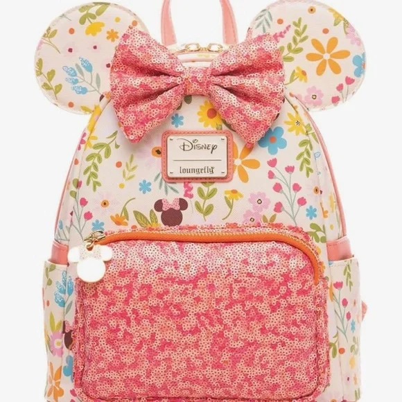 Loungefly Disney Floral Minnie Mouse Backpack - Pink and Cream - Picture 1 of 5
